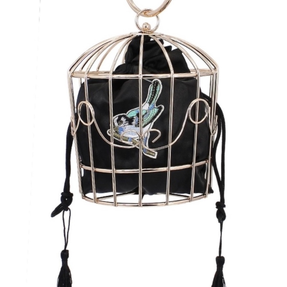 Novelty Bird Cage Nostalgic Handbag with Wristlet Ring